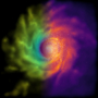 Supercomputer-generated image of a galaxy using hydrodynamical simulations based on “f(R) gravity”