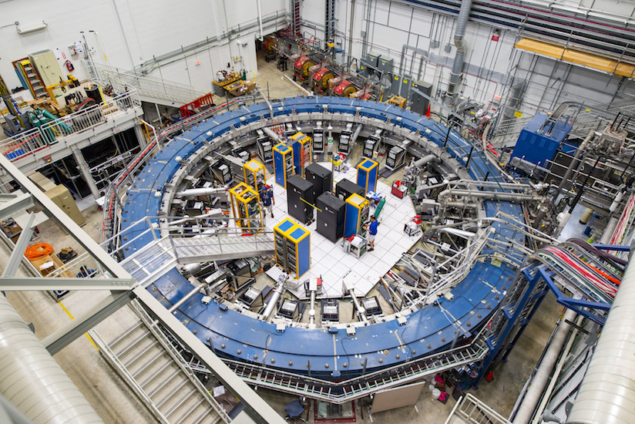 The 14 m-diameter Muon g-2 storage ring in its detector hall at Fermilab. Credit: R Hahn/Fermilab.